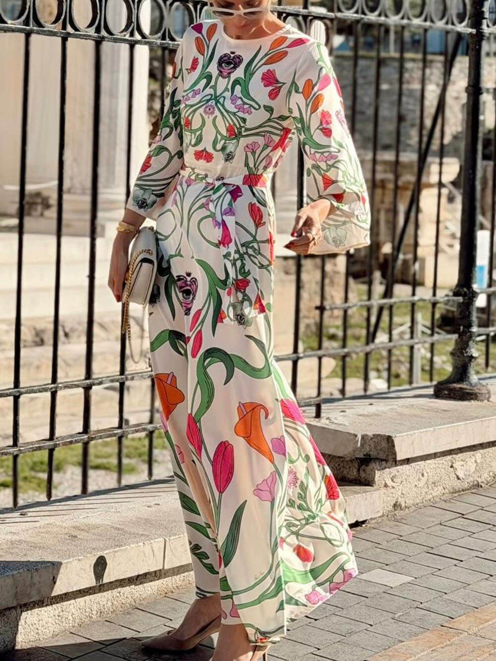 Bohemian Floral Print Loose Maxi Dress