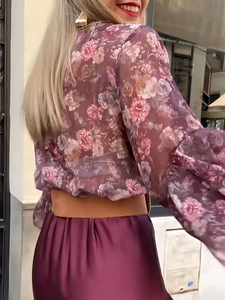 Elegant Floral Ruffled Chiffon Blouse