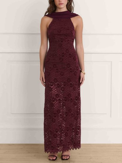 Elegant Backless Sleeveless Lace Bodycon Maxi Dress