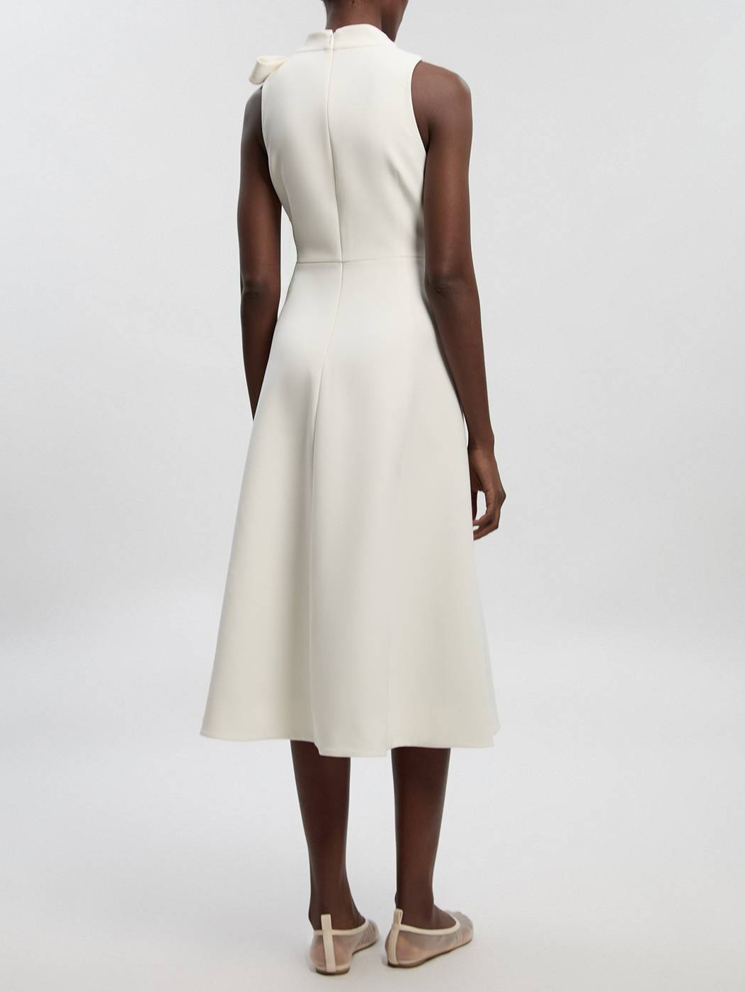 Elegant Sleeveless Bow Detail A-Line Midi Dress
