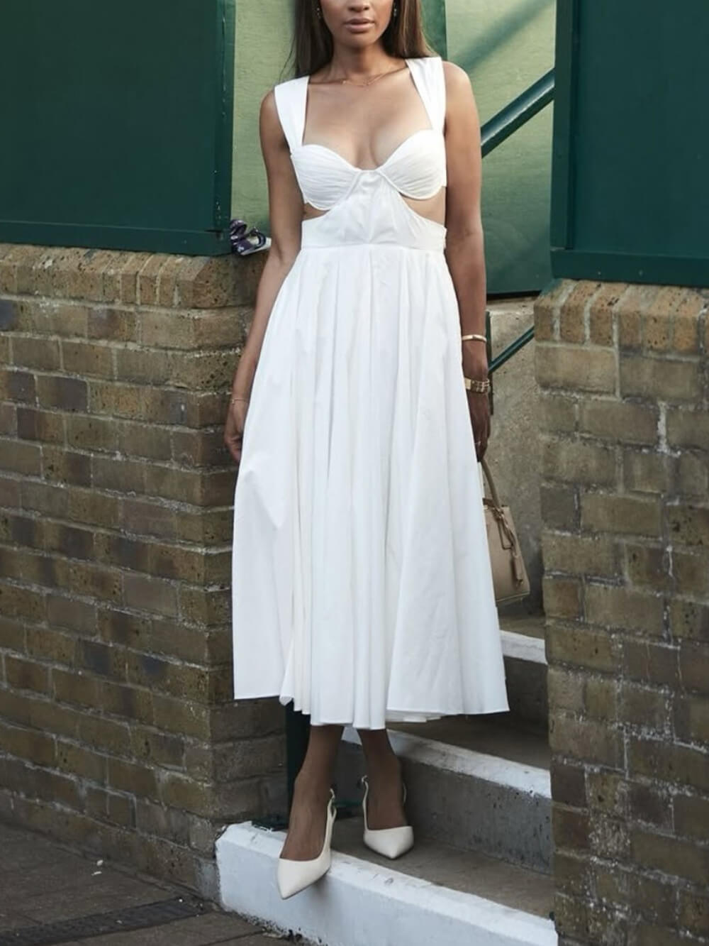 Elegant Pleated Cutout Backless Midi Dress