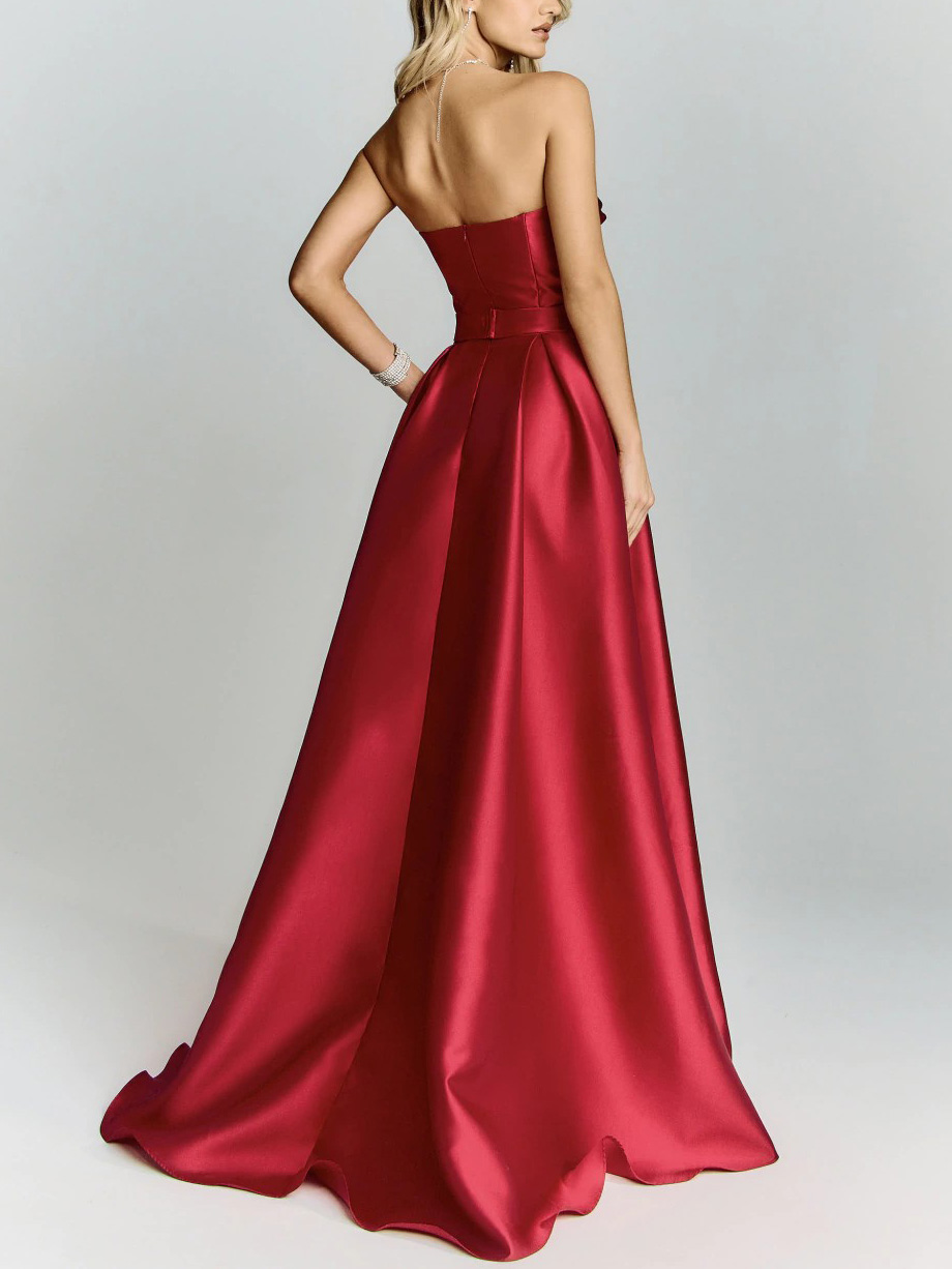 Elegant Strapless Satin Slit Party Dress