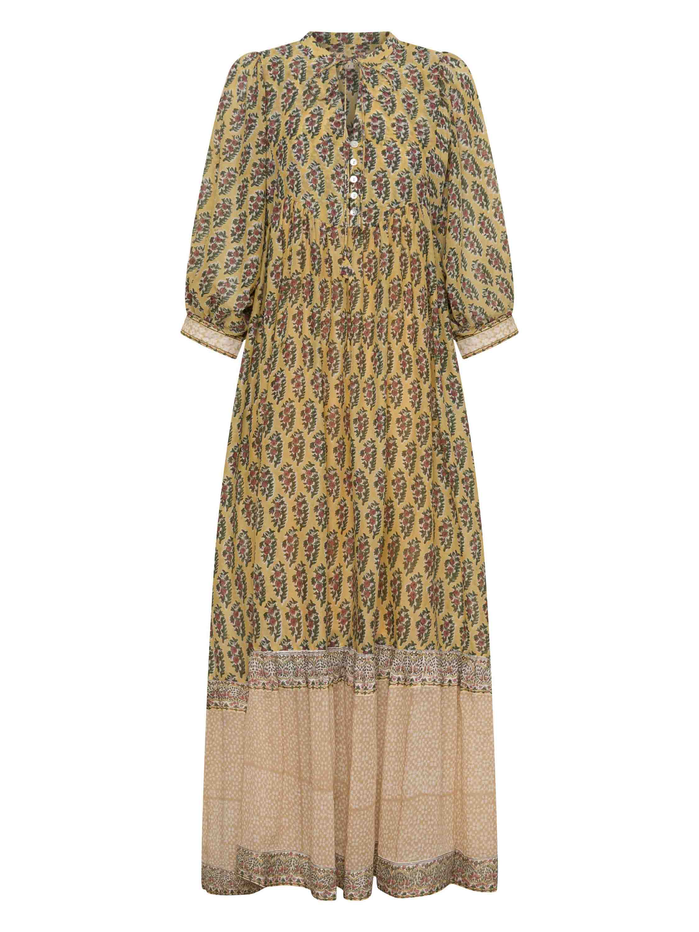 Retro Casual Print V-Neck Tiered Flowing Beach Maxi Dress