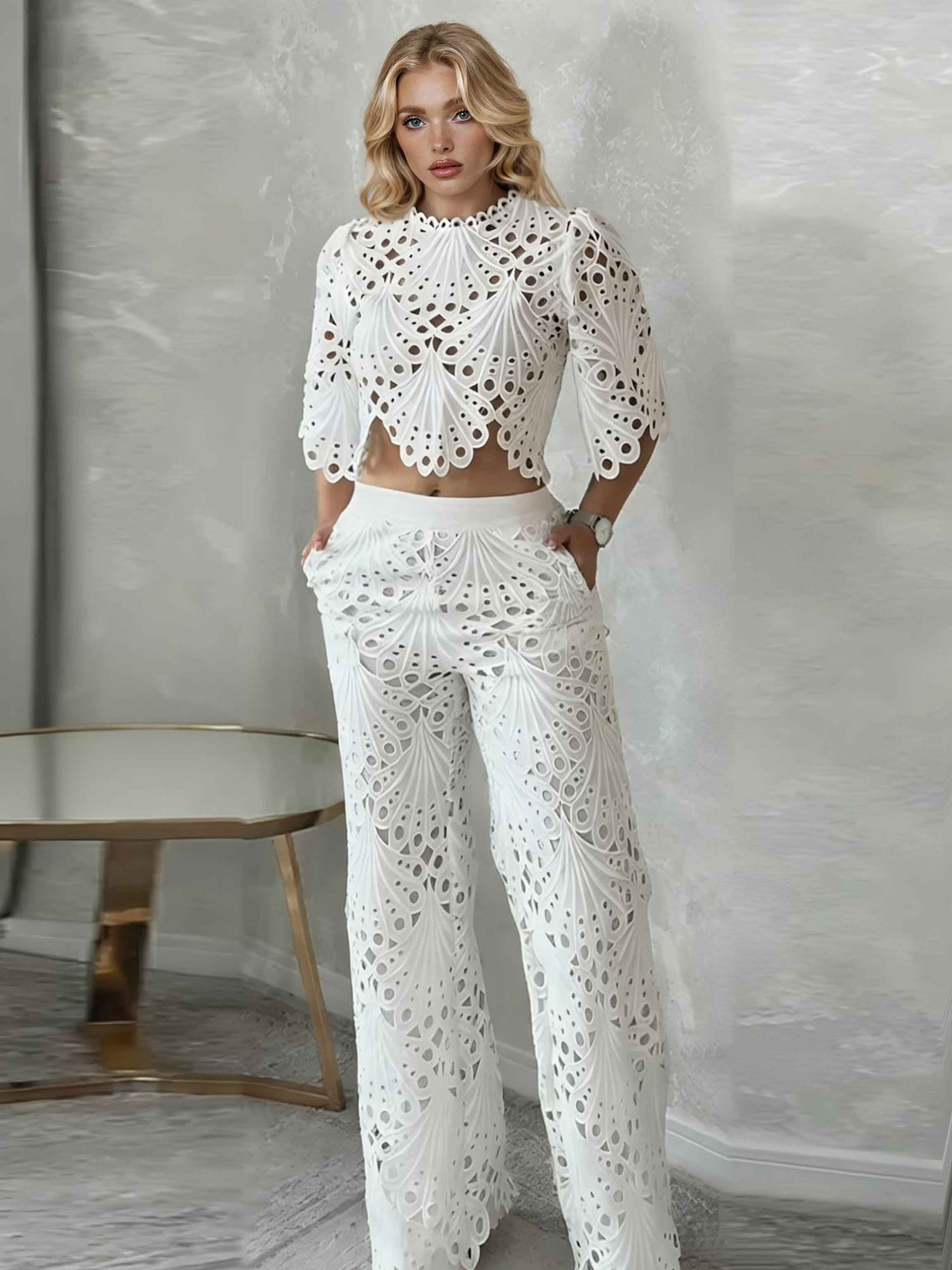 Elegant Lace Cutout Pants