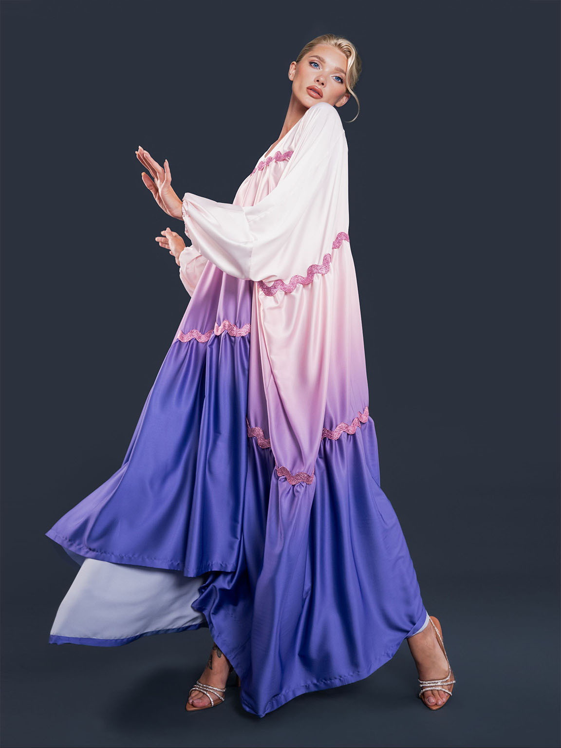 Elegant Satin Gradient Print Maxi Dress