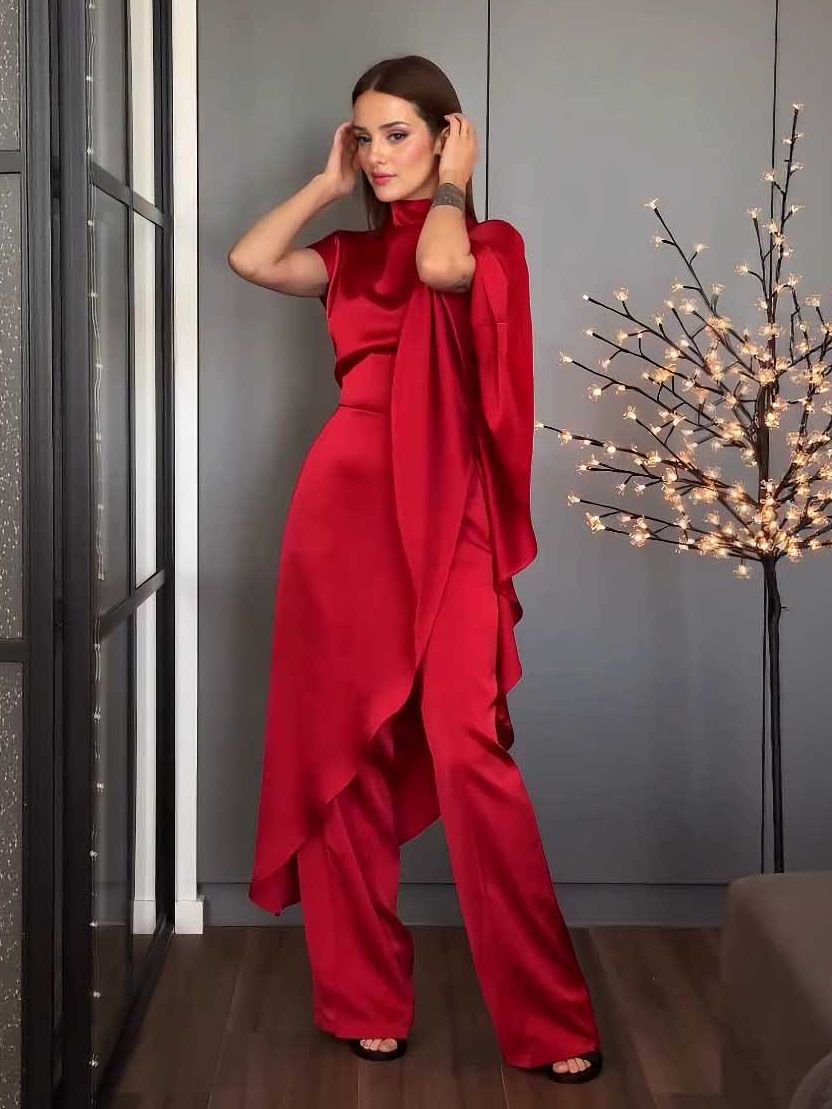 Elegant Satin Irregular Top Two-piece Set
