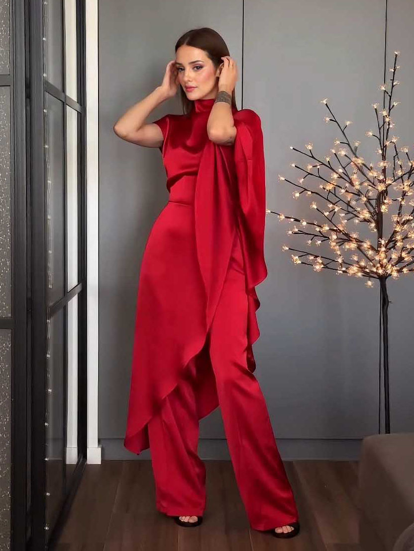 Elegant Satin Irregular Top Two-piece Set