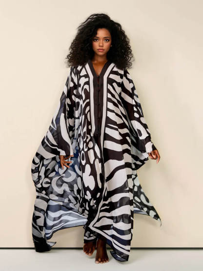 Casual Mottled Print Relaxed Kimono Maxi Dress