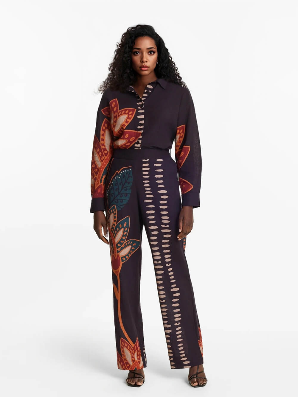 Exquisite Floral Print Linen Elastic Waist Loose Pocket Trousers