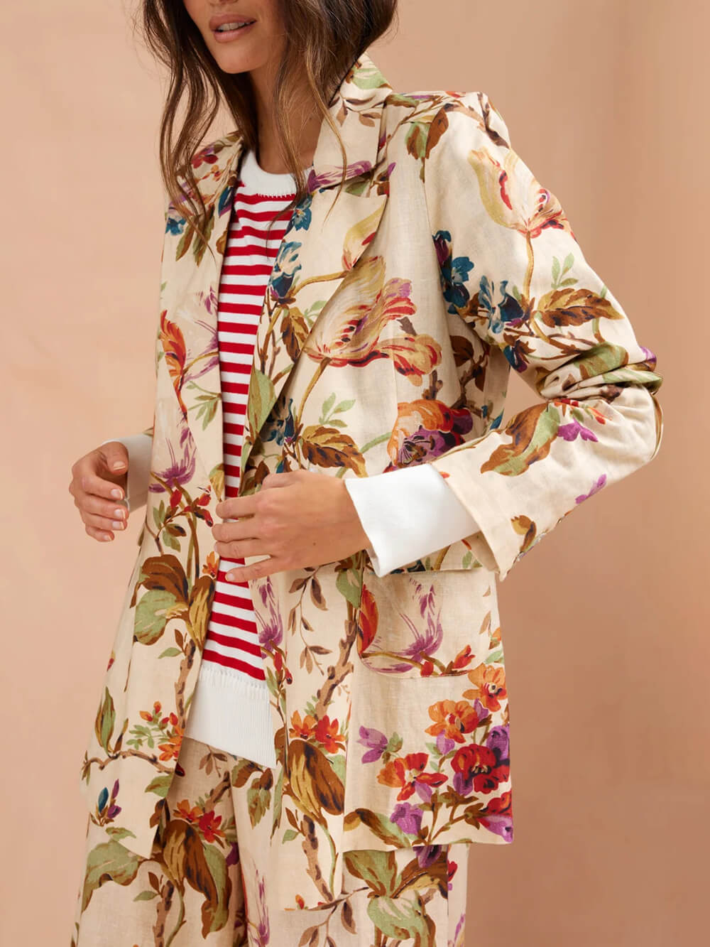 Exquisite Retro Floral Print Lapel Blazer