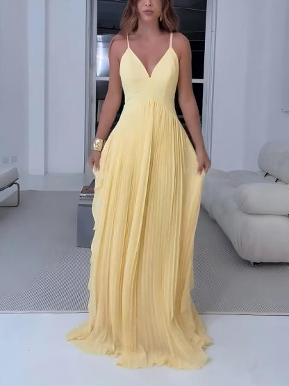 Delicate Yellow Layered Patchwork Ruched Party Maxi Dress