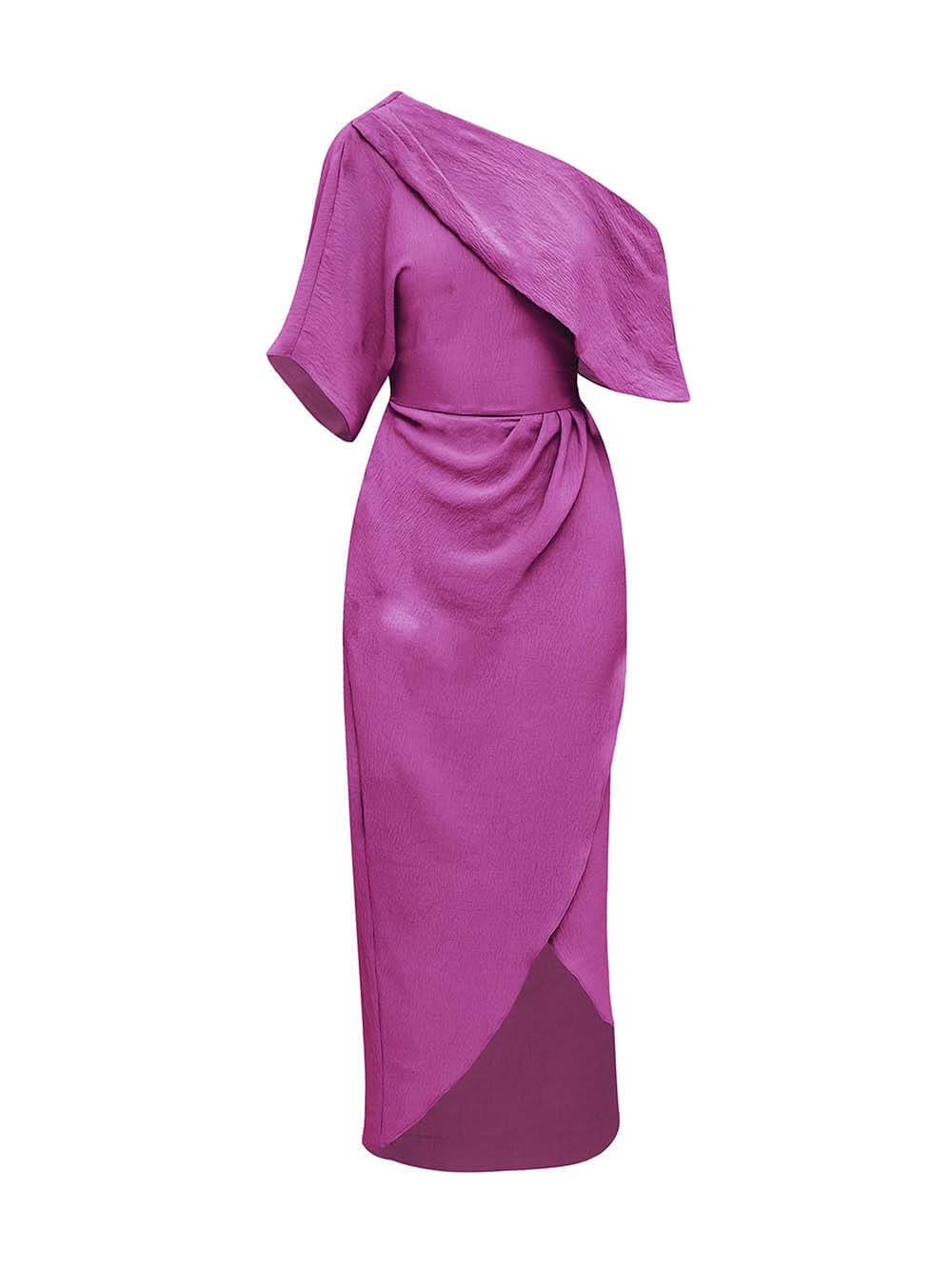 Exquisite Satin Irregular Lapel Neckline Design Ruched Maxi Dress