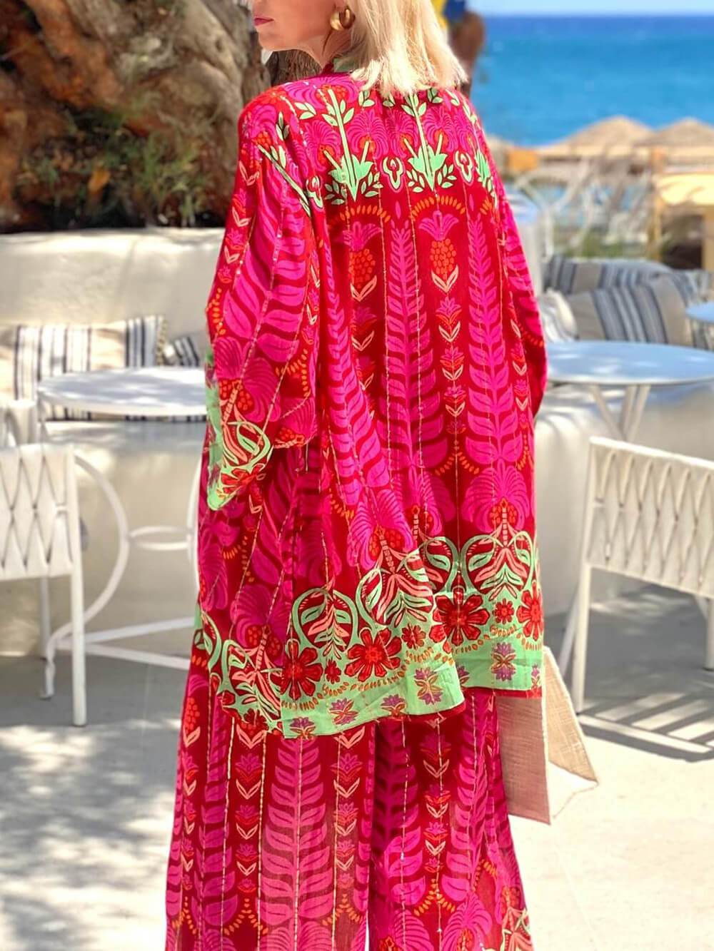 Unique Ethnic Floral Print Loose Oversized Shirt