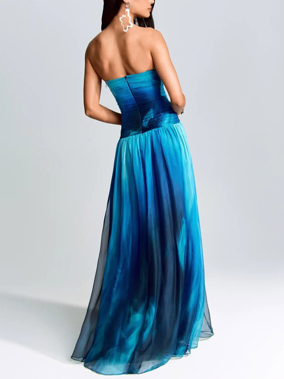 Elegant Strapless Cutout Gradient Maxi Dress