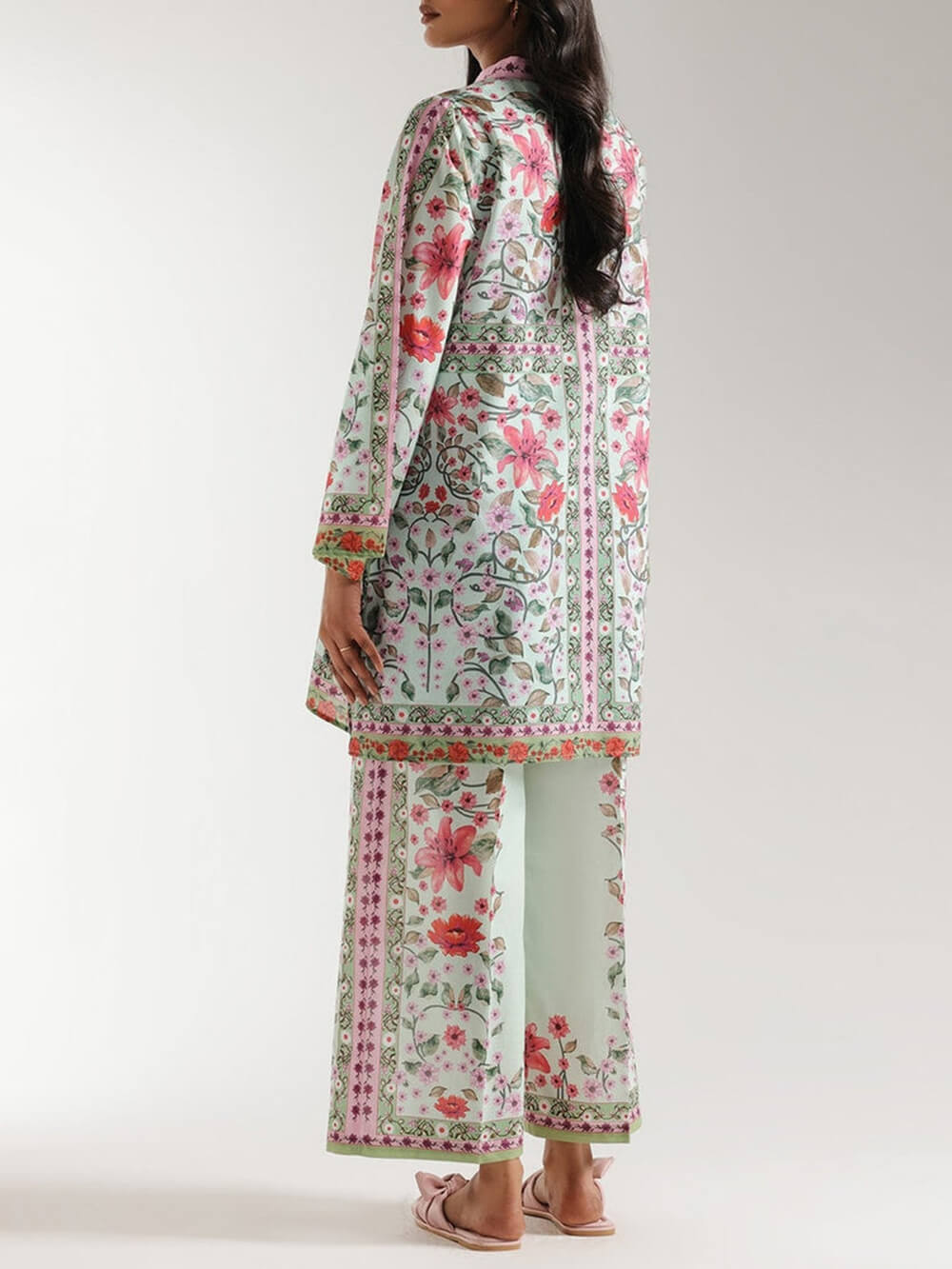 Unique Satin Symmetrical Floral Print Half-Collar Oversized Shirt