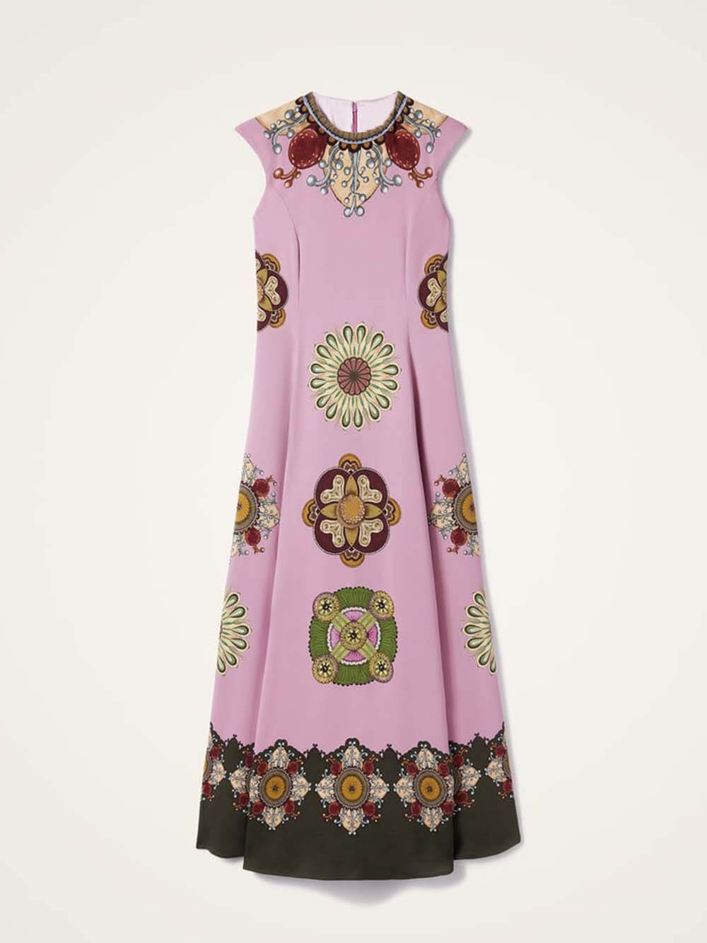 Elegant Printed Round Neck Park Avenue Waist-Defining Maxi Dress