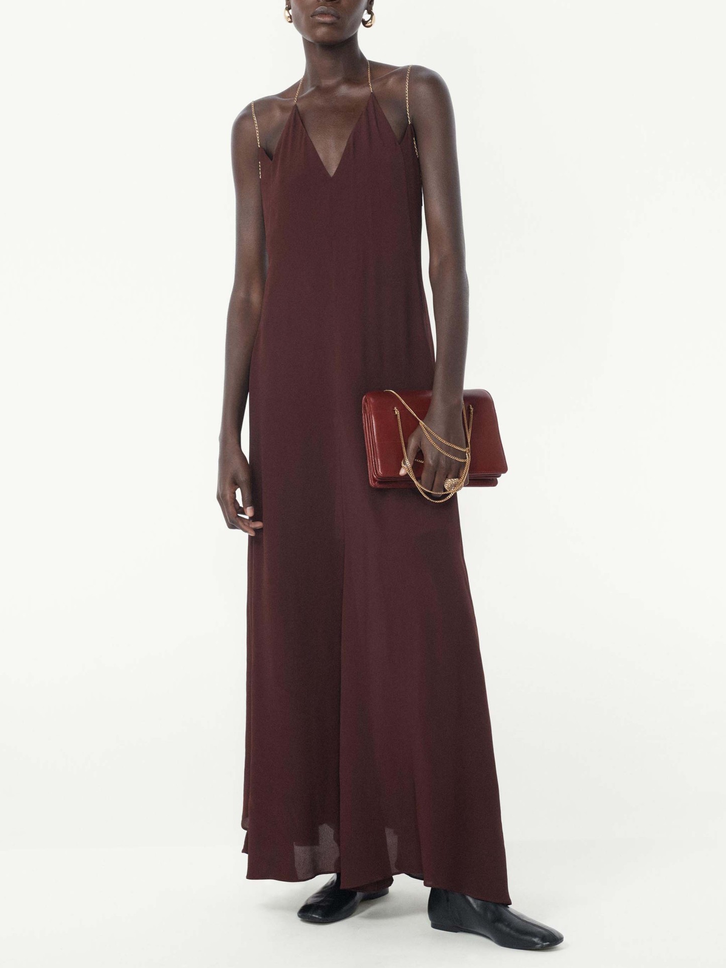 Elegant Chain-Strap Deep V-Neck Maxi Dress