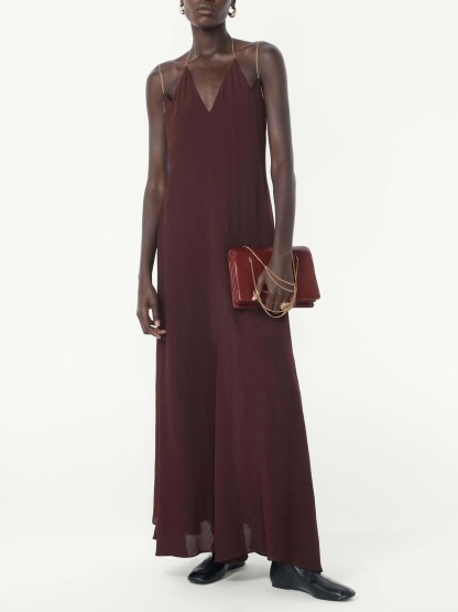 Elegant Chain-Strap Deep V-Neck Maxi Dress