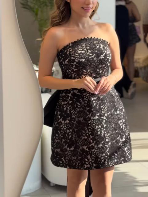 Elegant Strapless Lace Bow Mini Dress