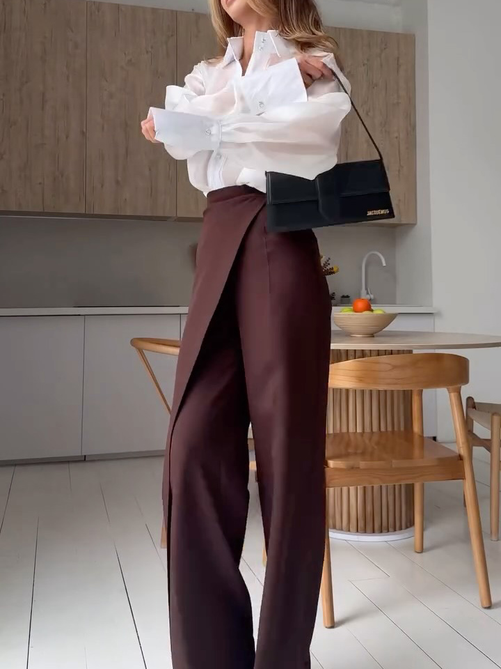 Elegant Organza Sheer Shirt And Trousers Two-piece Set