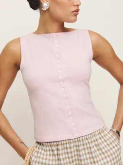 Elegant Knitted Sleeveless Buttoned Top