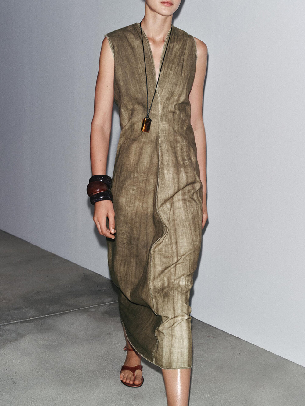 Exquisite Abstract Tie-Dye Print Linen Sleeveless Vacation Midi Dress