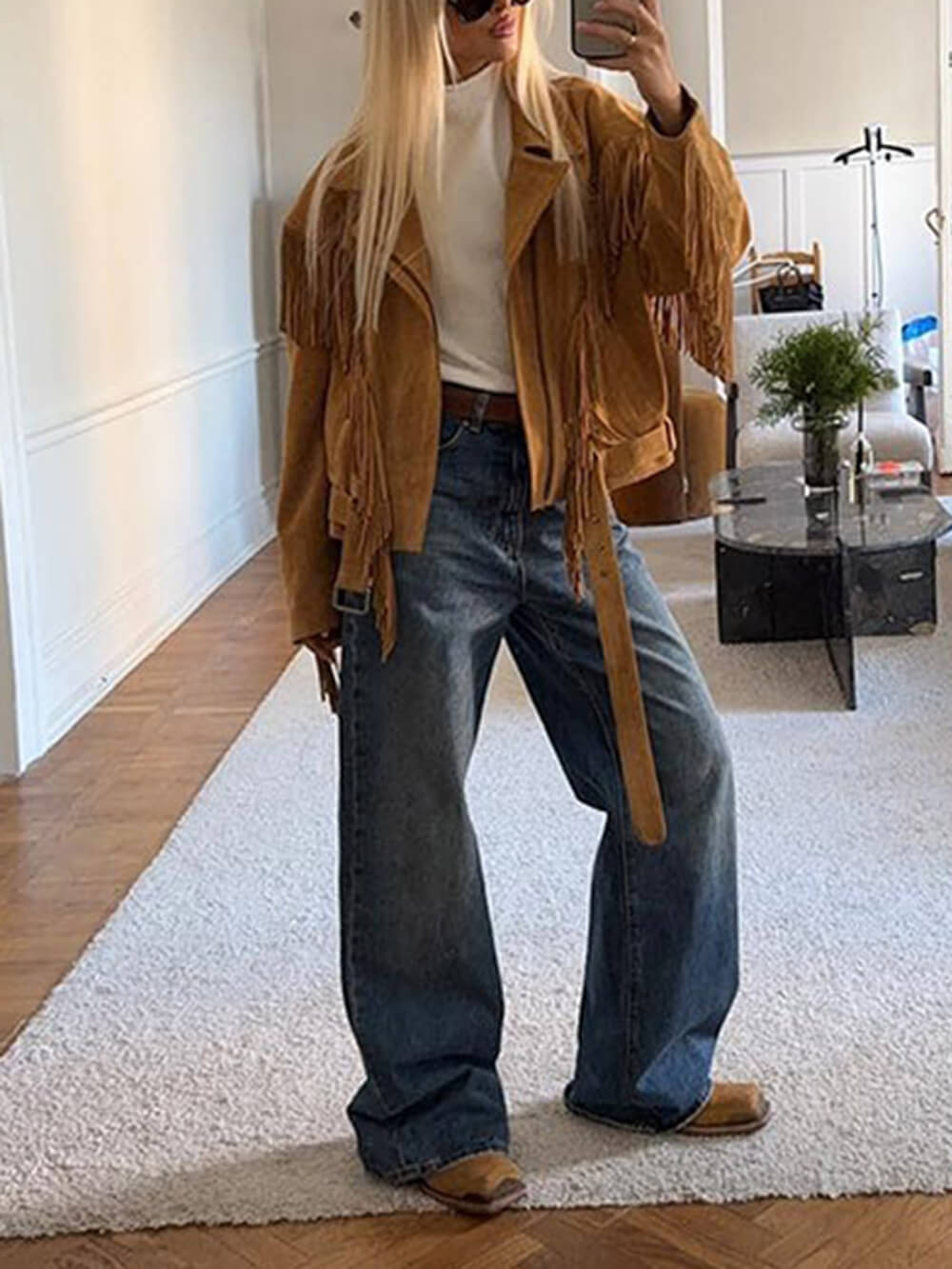 Retro Chic Fringe Suede-Look Wide-Shoulder Jacket
