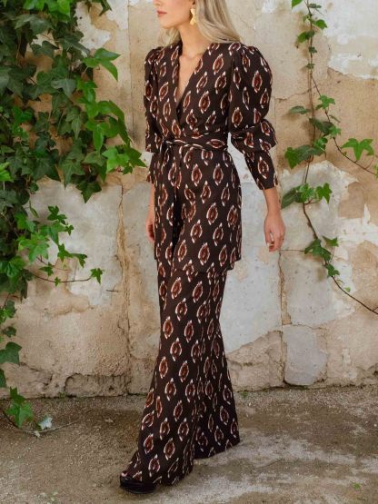 Retro Bohemian I Print Wide-Leg Pants