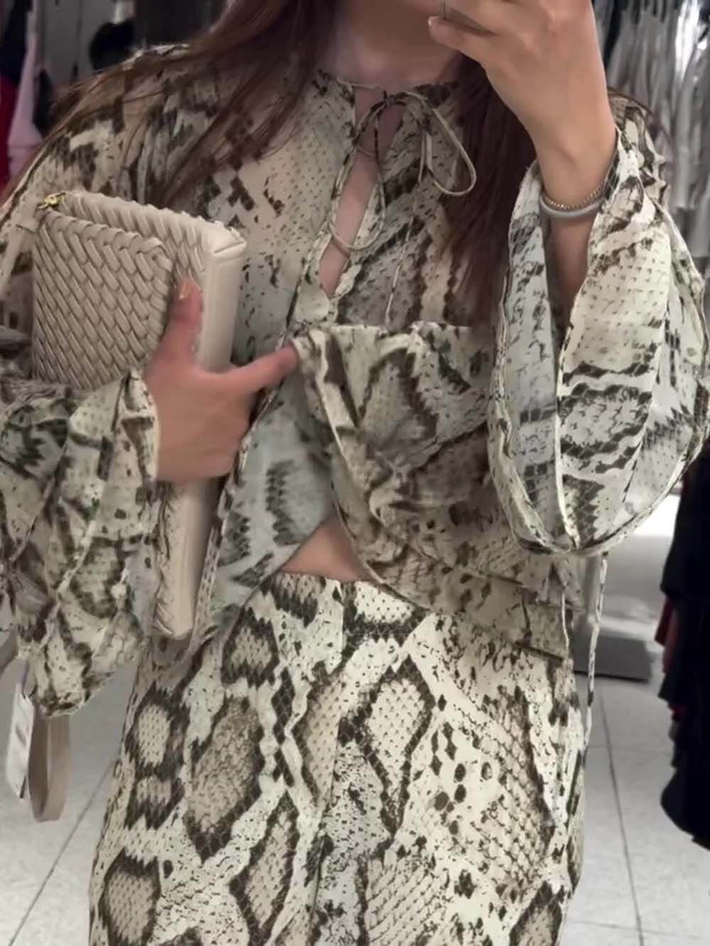 Unique Snake Print Wide-Leg Pants