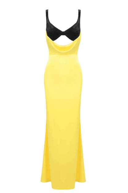 Elegant Colorblock Draped Bustier Maxi Dress