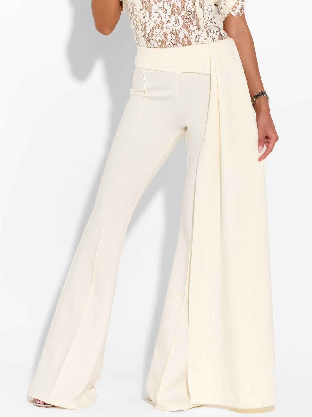 Elegant Lace High-Neck Top & Wide-Leg Pants Two-Piece Set