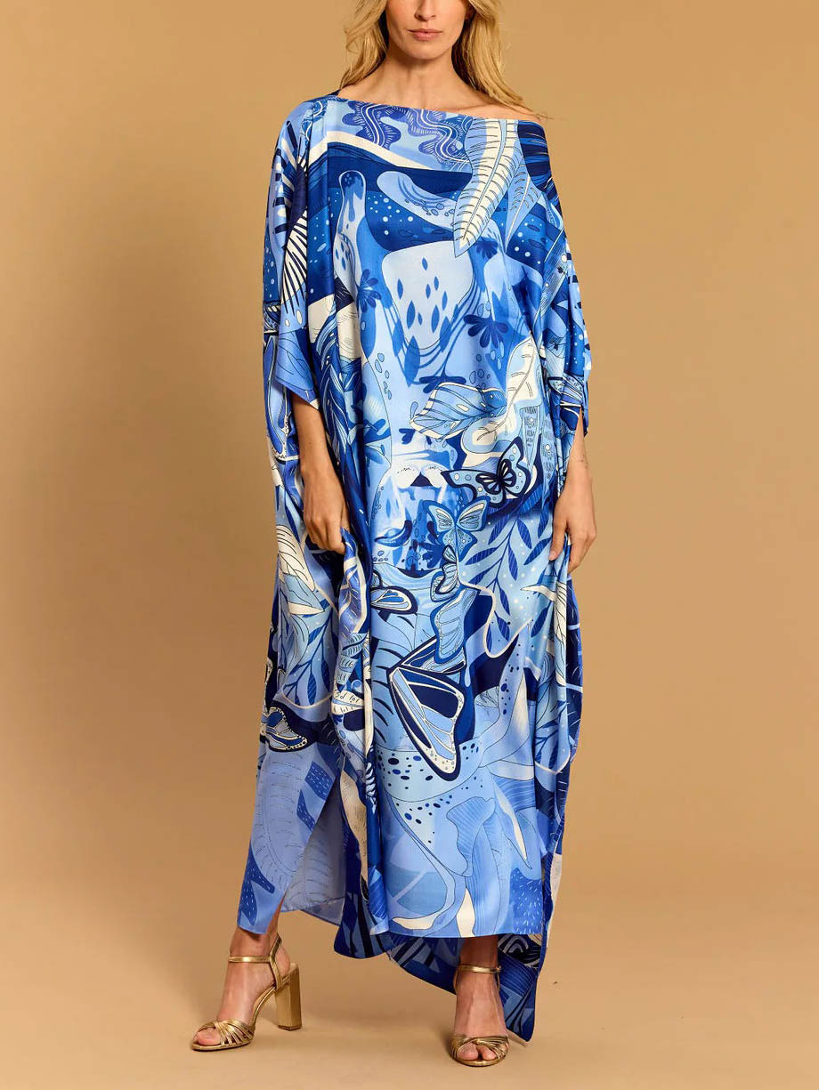 Elegant One-shoulder Satin Printed Maxi Dress