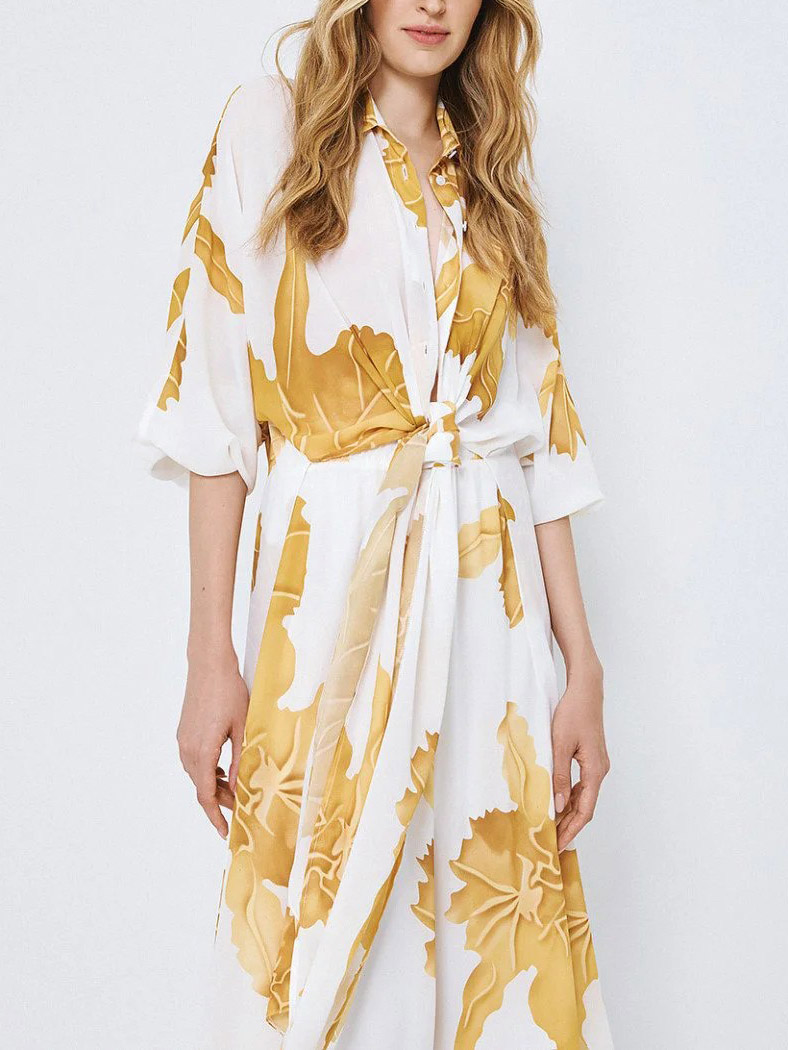 Elegant Gold Floral Print Two Piece Set