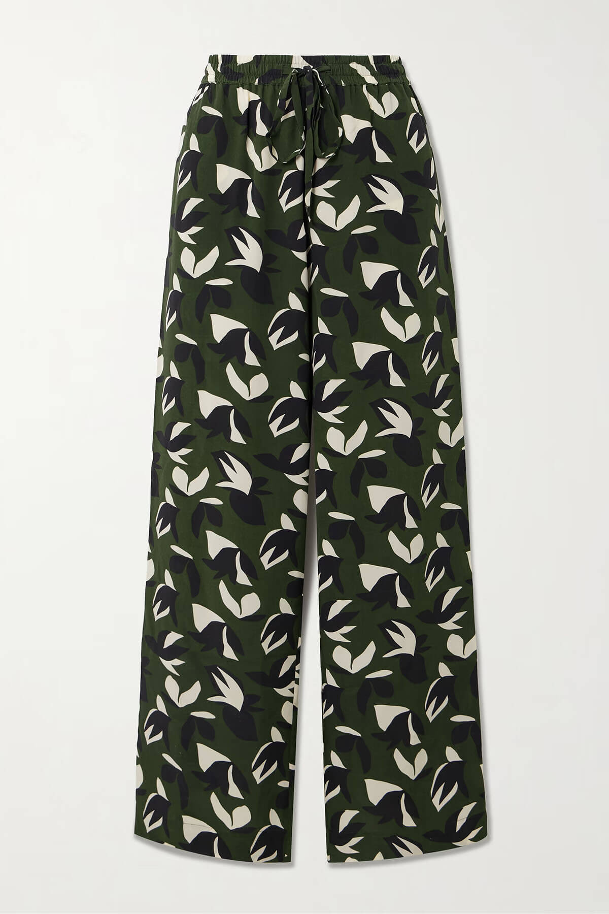 Unique Floral Print Satin Elastic Waist Straight Leg Pants