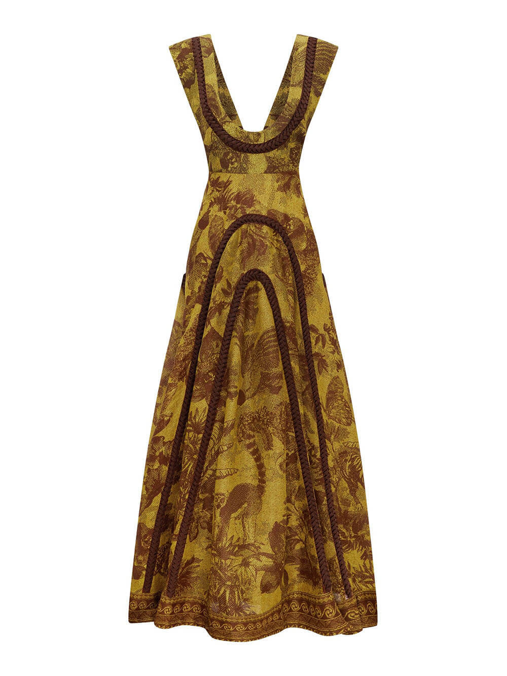 Delicate Printed Cut-Out Patchwork Knit Maxi Dress