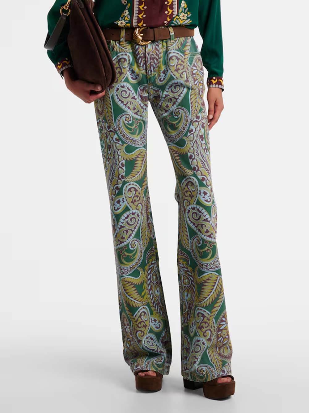 Exquisite Ethnic Print High-Waist Slim Straight Pants