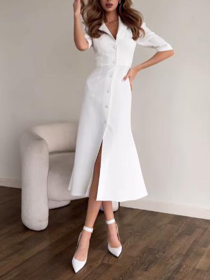 Elegant Single-Breasted Shirt Midi Dress