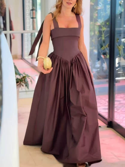 Elegant Bow Ruched Backless Maxi Dress