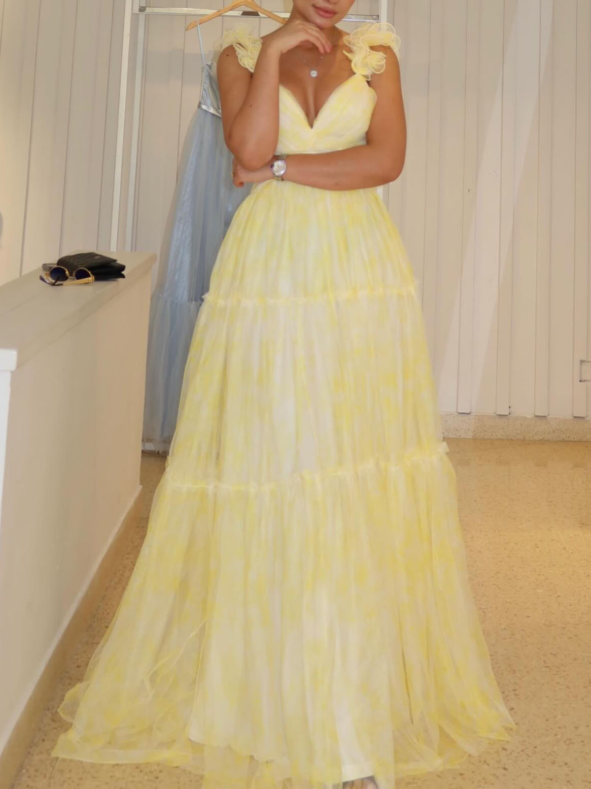 Elegant Floral Print Ruffle Strap Chiffon Maxi Dress