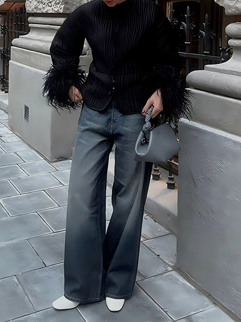 Chic Street-Style Tie-Up Feather Paneled Coats