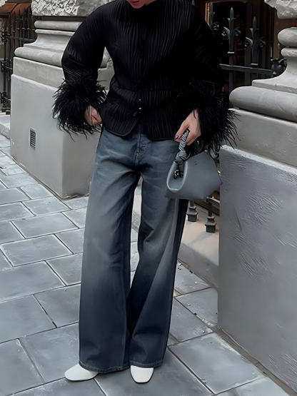 Chic Street-Style Tie-Up Feather Paneled Coats