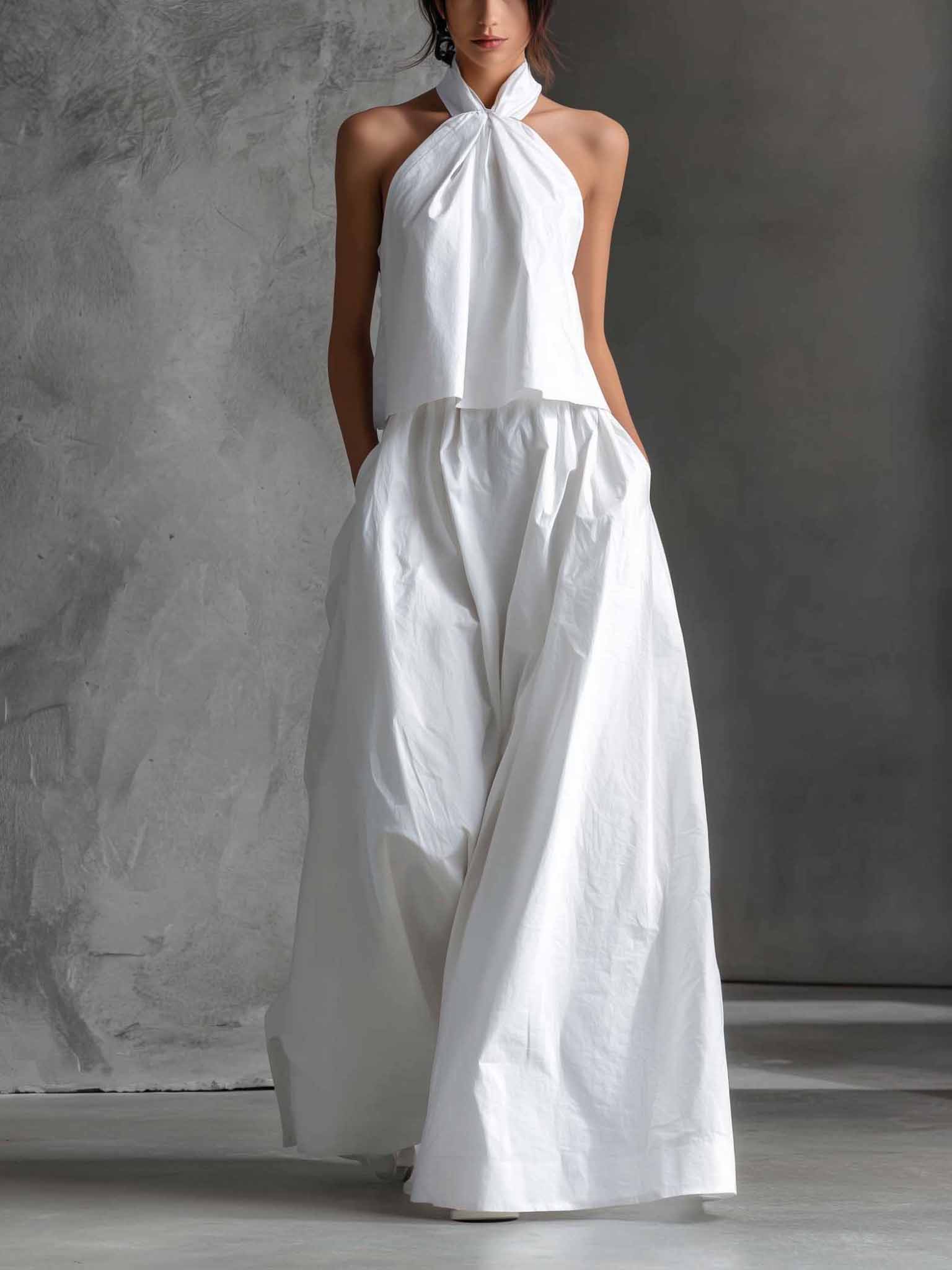 Elegant Halter Neck Top & Wide-Leg Pants Two-Piece Set