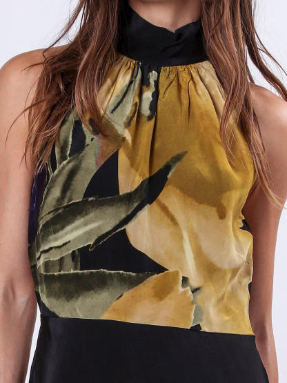 Unique Yellow Floral Print Straight Maxi Dress