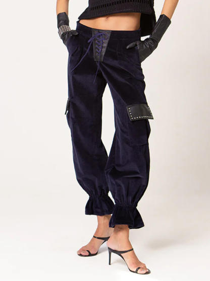 Retro Fashion Corduroy Drawstring Tapered Pants