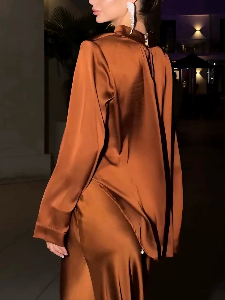 Elegant Satin Top And Skirt Two-piece Set