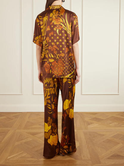 Unique Printed Satin Button-Down Loose Shirt