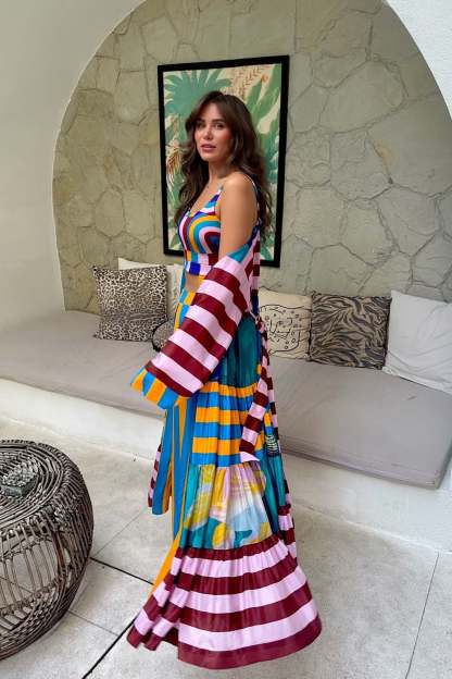 Unique Fashion Striped Print Elastic-Waist Wide-Leg Pants