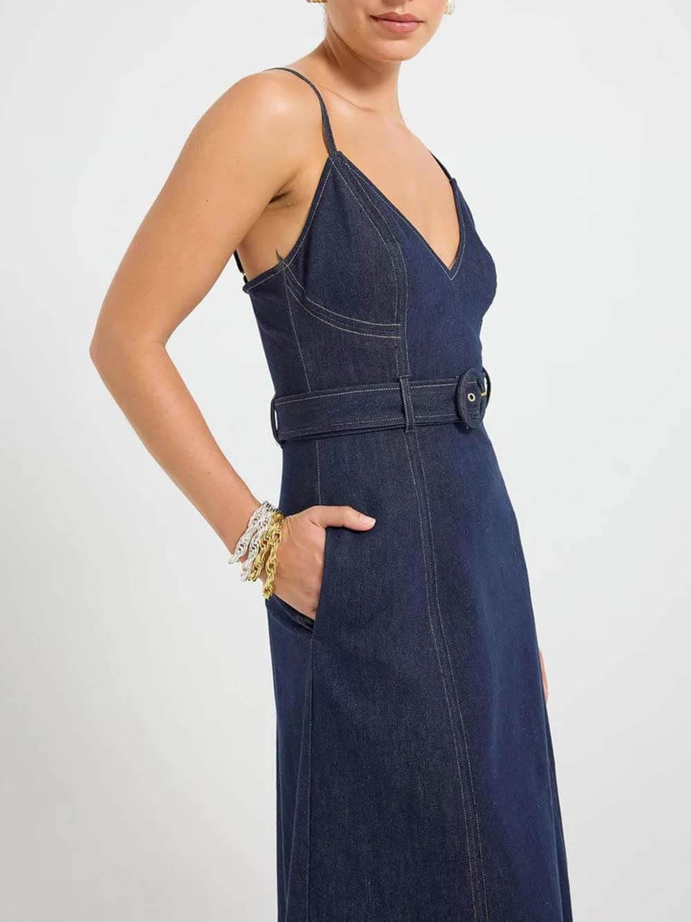 Casual V-Neck Flared Midi Dress