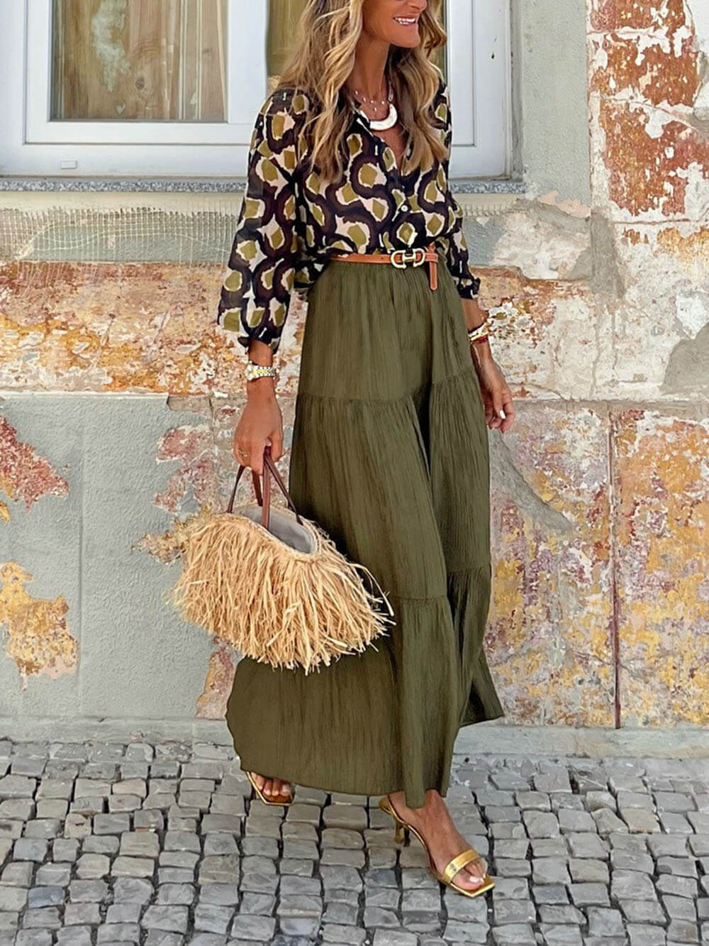 Fashion Casual Ruched Elastic Waist Skirt