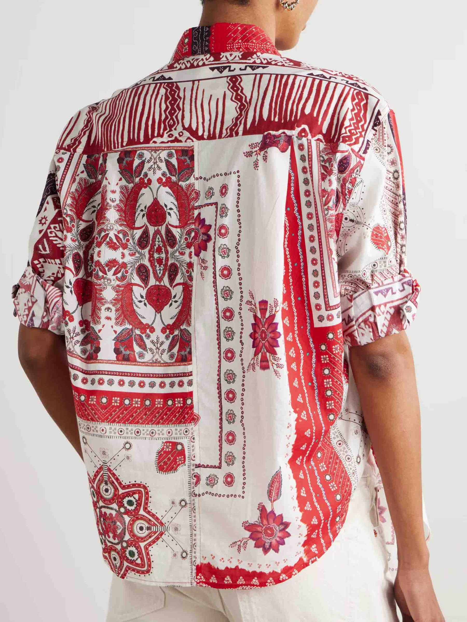 Casual Ethnic Floral Print Irregular Hem Shirt